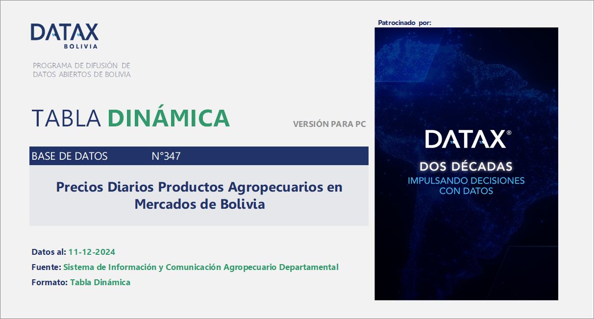 Precios Diarios Productos Agropecuarios en Mercados de Bolivia