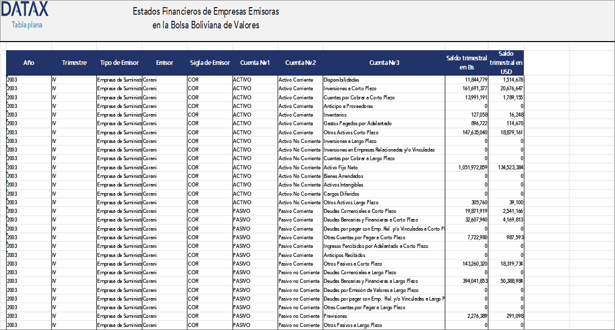 Financial Statements of Issuing Companies on the Bolivian Stock Exchange