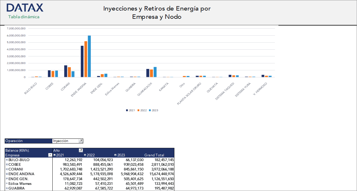 Energy Injections and Withdrawals by Company and Node